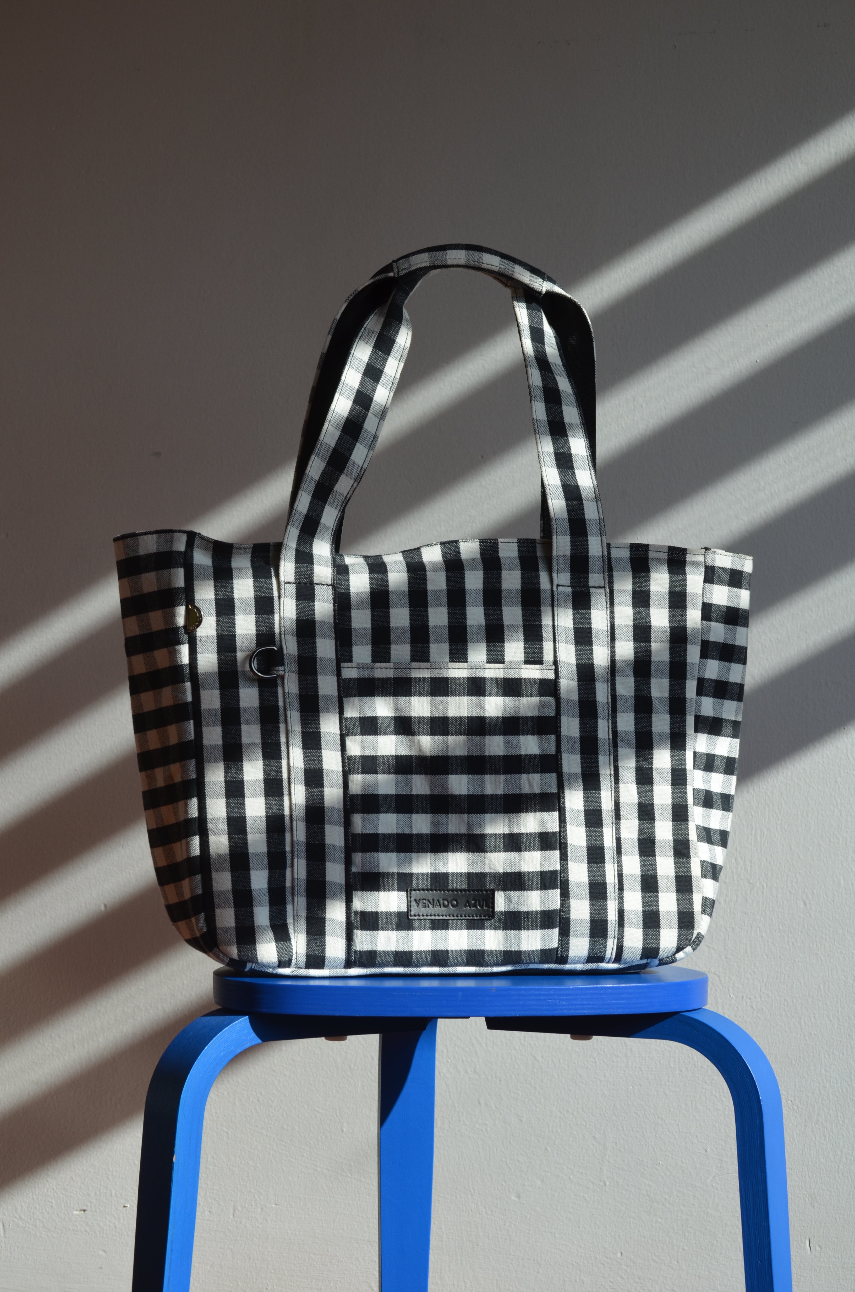 Bolsa Tote Bag Soho Cuadros Blanco y Negro