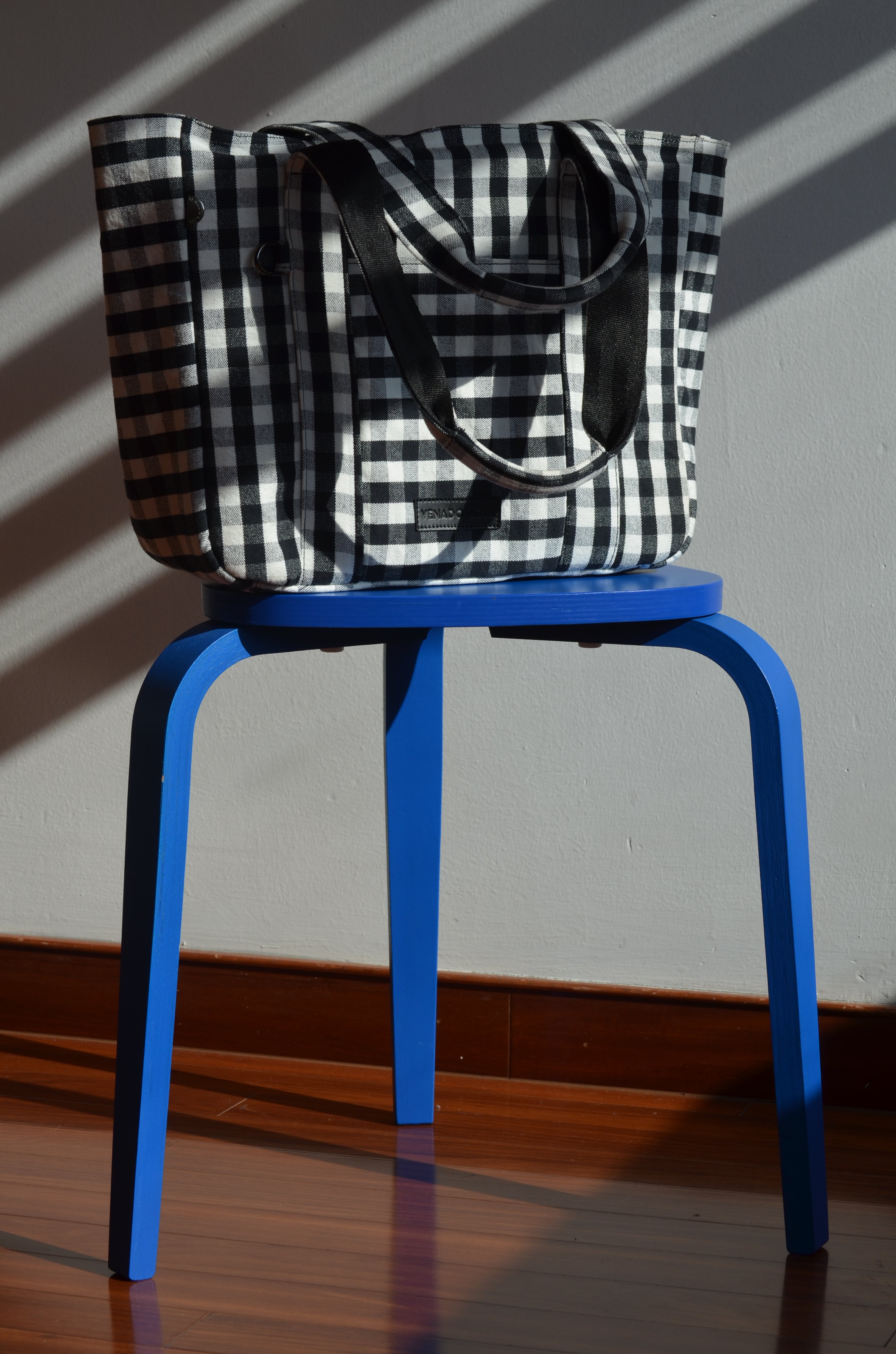 Bolsa Tote Bag Soho Cuadros Blanco y Negro